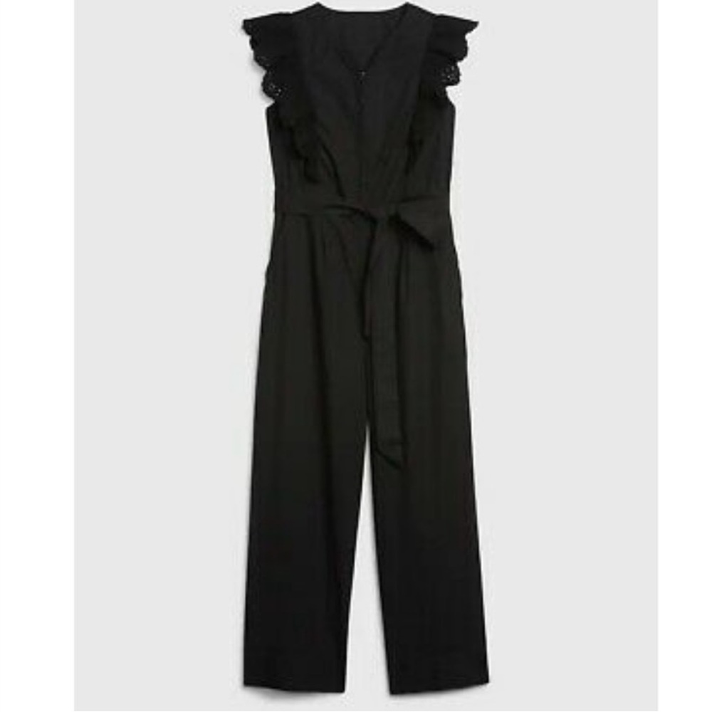 GAP Black Eyelet Ruffle Sleeve Jumpsuit